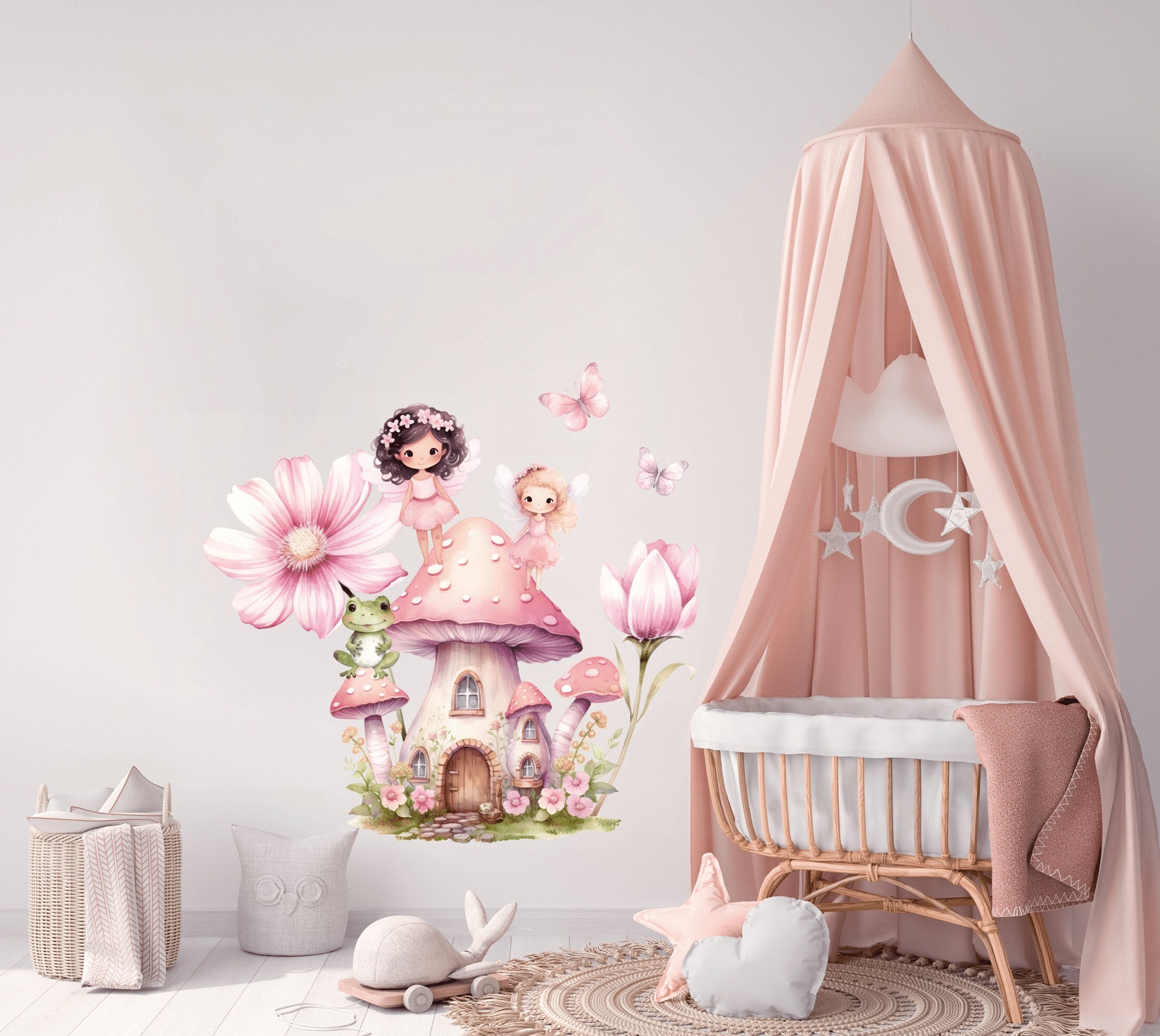Fairy Nursery Wall Decal, Princess wall sticker, Flower wall decor, Girls Room Wall Art