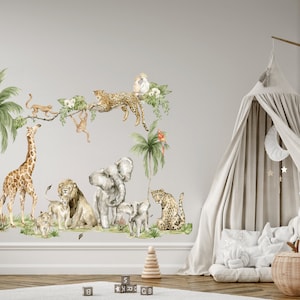 Safari Animals Nursery Wall Decal, Jungle Nursery Decor Tropical Monkey ...