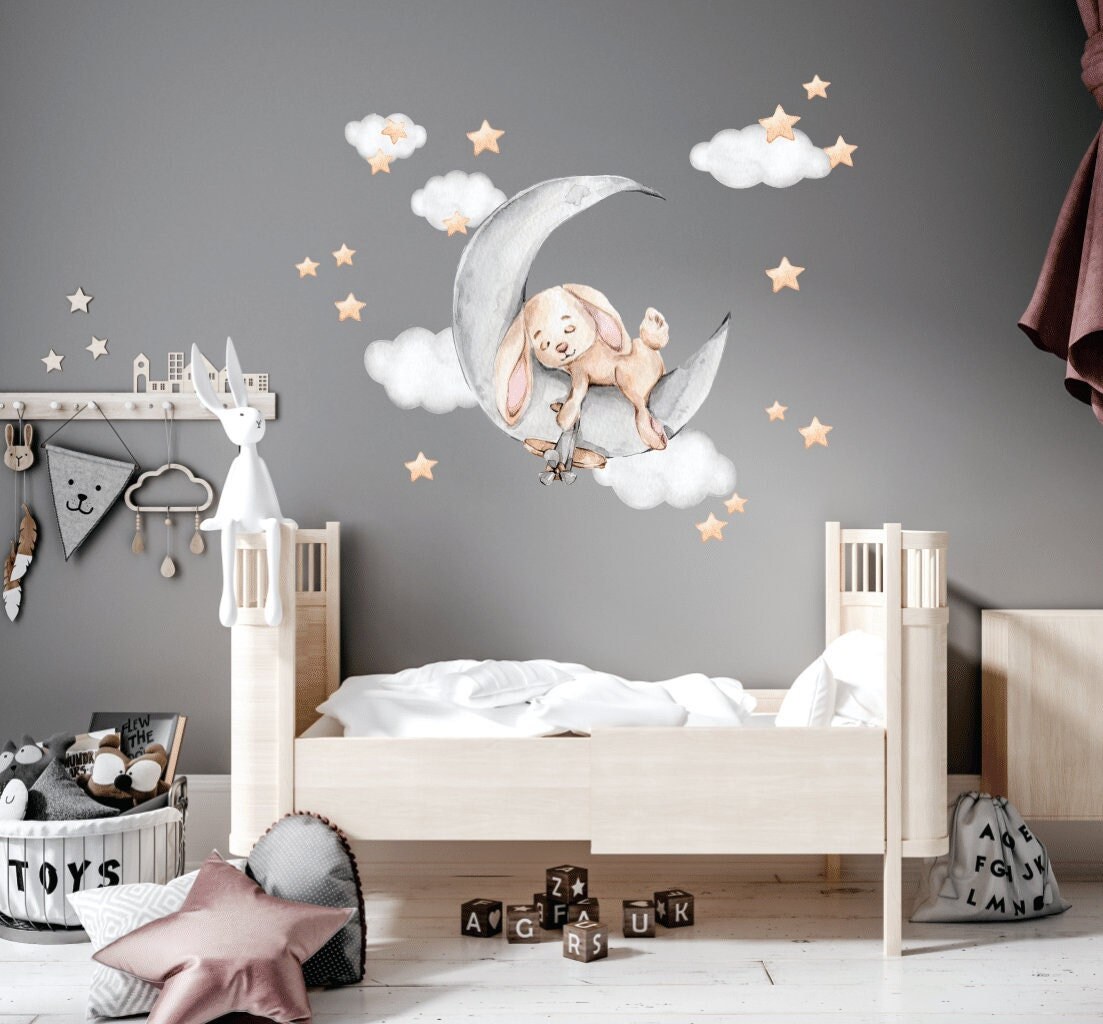 Acquista Cartoon Moon Bunny Adesivi da parete Bambini Ragazze