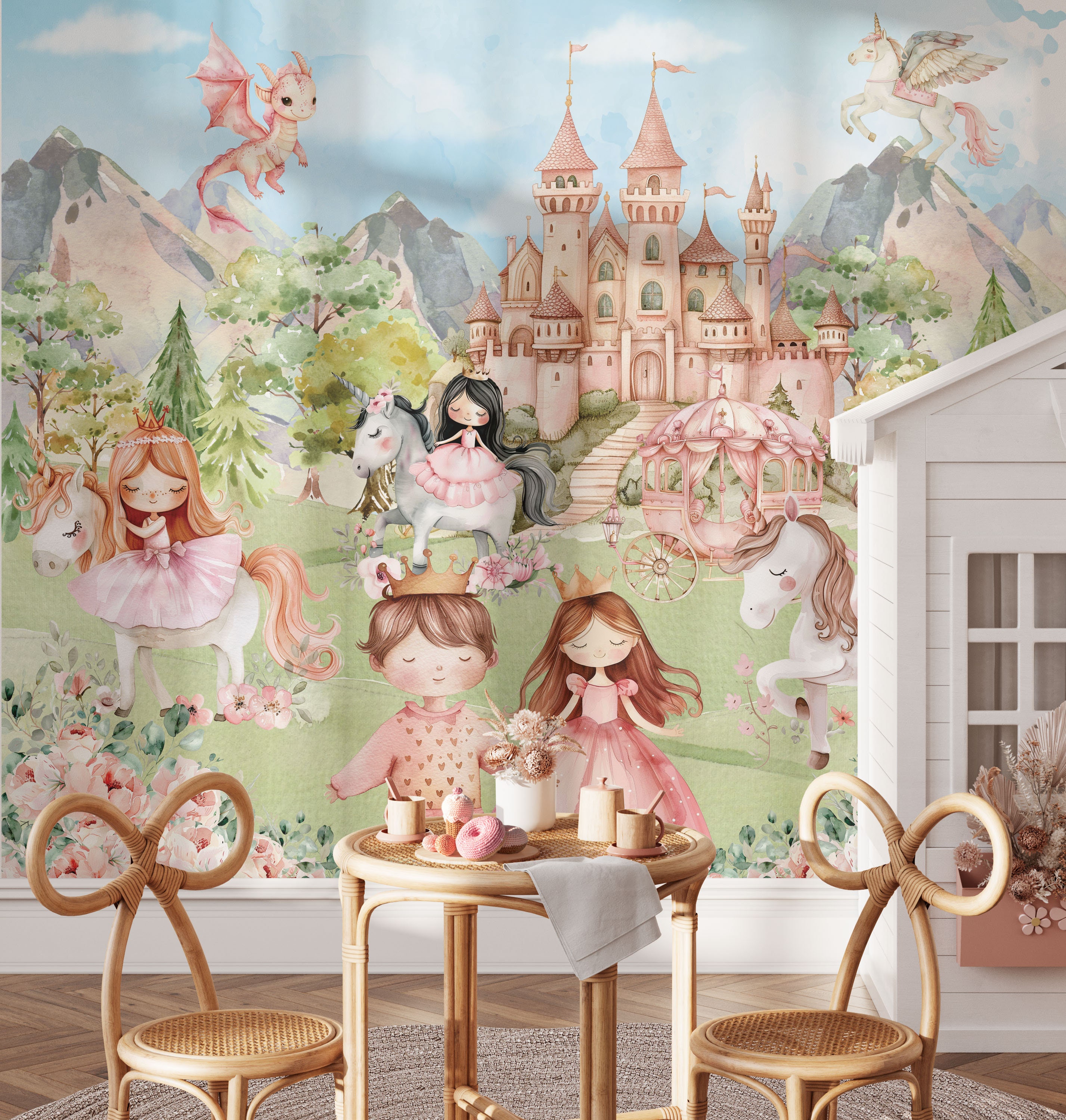 Princess and Castle Nursery Wallpaper Magic Kingdom Fairytale Peel and ...
