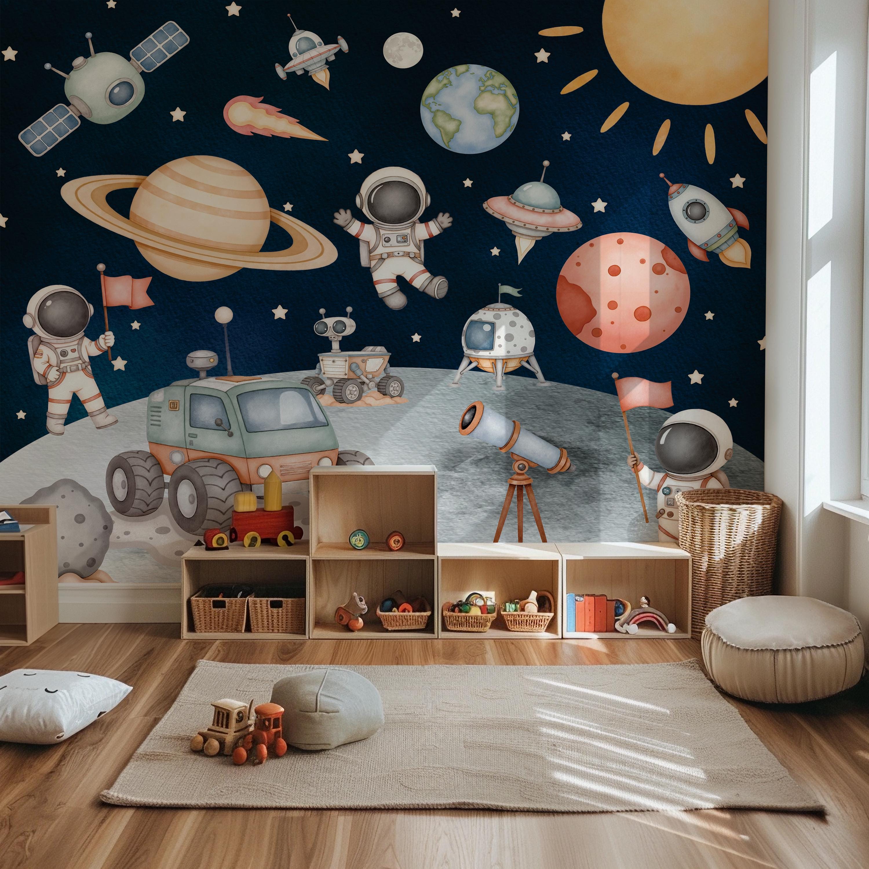 Space and Planets Nursery Wallpaper Astronaut Peel and Stick Wall Mural ...