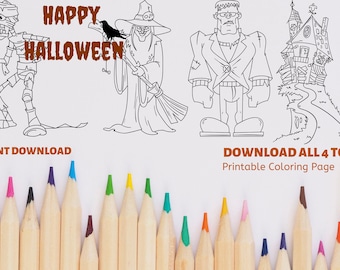 Halloween Activity Coloring Book: 4 Printable Halloween Coloring Sheet Vol. 1 | INSTANT DOWNLOAD | Halloween Digital