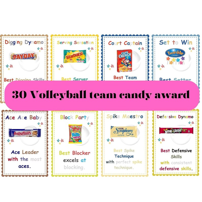 30 Volleyball Team Candy Bar Award Certificates Volleyball Candy Bar