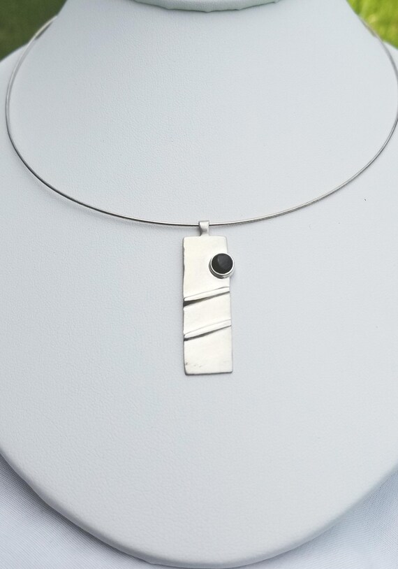 sterling silver pendant black onyx black stone fold formed art jewelry abstract art