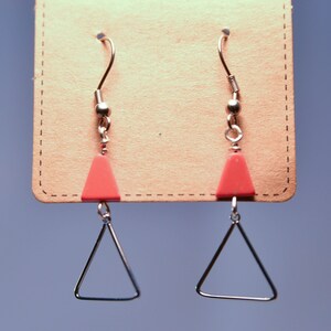 Coral Orange Triangle Earrings | Minimalist | Geometric | Dangle | Light Weight