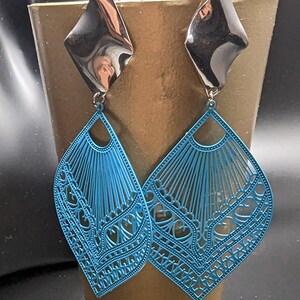 Big blue dangle stud earrings