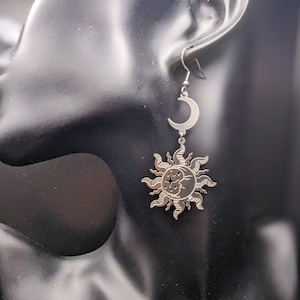 Stainless Steel Celestial Sun and Moon Earrings