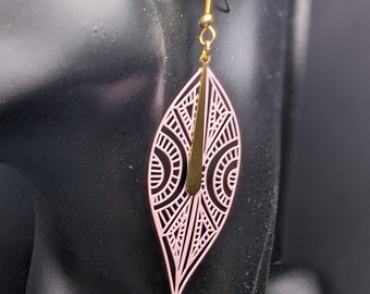 Pink Filigree and Gold Tone Earrings