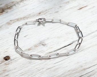 Stainless Steel Paper Clip Chain Bracelet | Minimalist Silver Link Jewelry