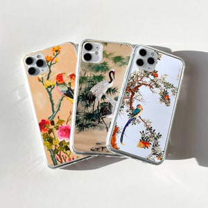 Funda de teléfono japonesa con diseño de pájaros, compatible con iPhone 16, 15, 14, 13, 12, 11 Pro Max, Xr, 8 Plus, Samsung S25, S24, S23 FE, A16, A15, A55, Pixel 9, 8