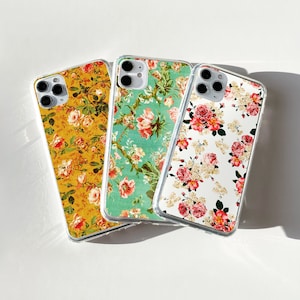Vintage Phone Case Floral Cover fit for iPhone 17 16 15 14 13 12 Pro Max Xr Xs, Google Pixel 10 Pro XL 9 8 7 6, Samsung S25 S24 FE