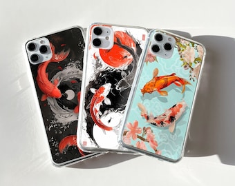 Koi Fish Phone Case Yin Yang Art cover fit for iPhone 15 14 13 12 11 Pro Max Xr 8 Plus, Samsung S24 S23 S22 FE A15 A14 A54 A25, Pixel 8 7A