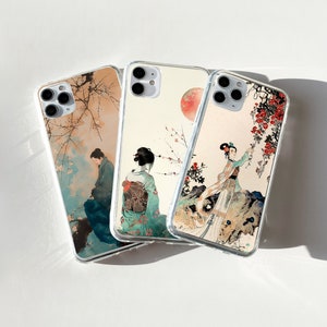 Geisha Phone Case Japanese Art cover fit for iPhone 17 16 15 14 13 12 Pro Max Xr Xs, Google Pixel 10 Pro XL 9 8 7 6, Samsung S25 S24 FE