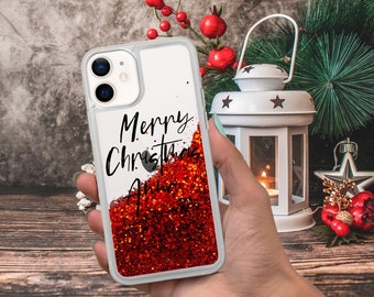 Liquid Glitter Phone Case, Christmas Gift Cover fit for iPhone 15 14 13 12 11 Pro max Xs Xr 8 7 6 SE plus Liquid Glitter