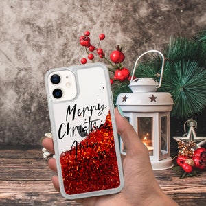 Liquid Glitter Phone Case, Christmas Gift Cover fit for iPhone 15 14 13 12 11 Pro max Xs Xr 8 7 6 SE plus Liquid Glitter