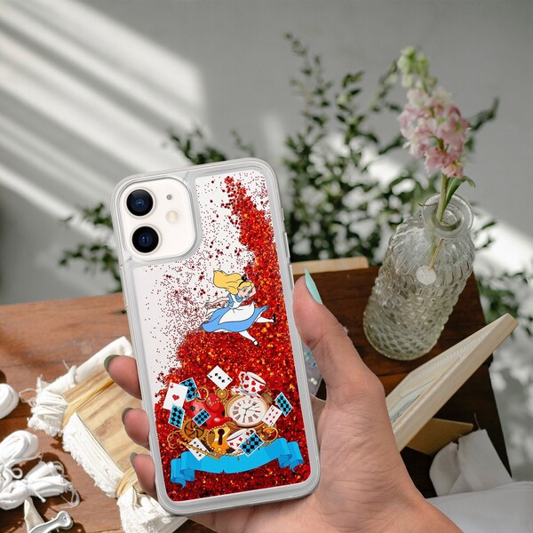 Alice In Wonderland, Liquid Glitter Cover fit for iPhone 15 14 13 12 11 Pro max Xs Xr 8 7 6 SE plus Liquid Glitter