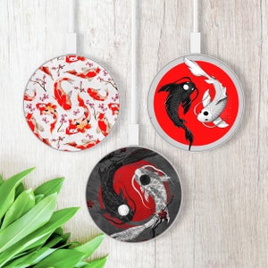 Japanese Wireless Charger Koi fish Charging Station iPhone 13 12 11 XR XS 7 8+ Samsung Note 10 20 Galaxy S20 S21Fe, S22