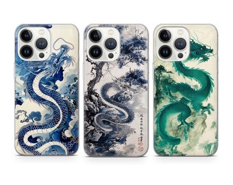 Dragon Phone case Blue China Toile cover fit for iPhone 17 16 15 14 13 12 Pro Max Xr Xs, Google Pixel 10 Pro XL 9 8 7 6, Samsung S25 S24 FE