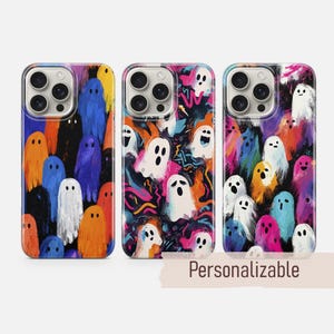 Ghost Phone Case Spooky Colorful Cover fit for iPhone 17 16 15 14 13 12 Pro Max Xr Xs, Google Pixel 10 Pro XL 9 8 7 6, Samsung S25 S24