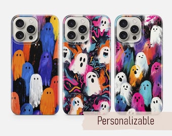 Ghost Phone Case Spooky Colorful Cover fit for iPhone 17 16 15 14 13 12 Pro Max Xr Xs, Google Pixel 10 Pro XL 9 8 7 6, Samsung S26 S25