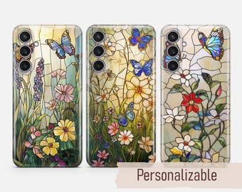 Coque en verre teinté pour téléphone avec imprimé fleurs pour Samsung S26 S25 S24 S23 S22 Plus Ultra FE S10 Galaxy Note 20 A16 A17 A57 A56 A16 A25 A05