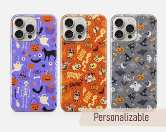 Halloween Phone case Spooky Cute Ghost cover fit for iPhone 17 16 15 14 13 12 Pro Max Xr Xs, Google Pixel 10 Pro XL 9 8 7 6, Samsung S26 S25