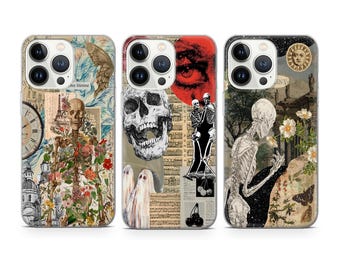Funda de teléfono con diseño de calavera y flores románticas, compatible con iPhone 17, 16, 15, 14, 13, 12 Pro Max, Xr, Xs, Google Pixel 10 Pro XL, 9, 8, 7, 6 y Samsung S25.