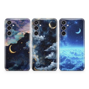 Custodia per telefono con stelle e luna e nuvole, adatta per Samsung S25 S24 S23 S22 S21 Plus Ultra FE S10 Galaxy Note 20 A15 A16 A55 A56 A14 A25 A05