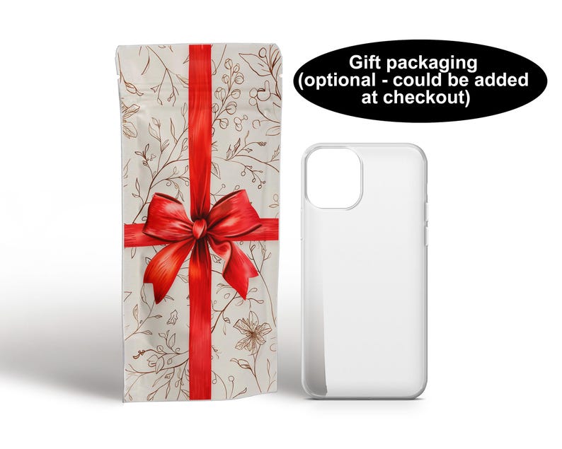 Op de afbeelding: Een witte telefoonhoes met een rode strik en een bloemenpatroon. Geschenkverpakking is beschikbaar bij het afrekenen.
