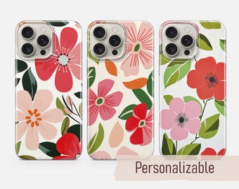 Retro Floral Phone case Pastel Leaves Cover fit for iPhone 17 16 15 14 13 12 Pro Max Xr Xs, Google Pixel 10 Pro XL 9 8 7 6, Samsung S26 S25