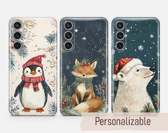 Funda para teléfono con diseño de animales de invierno. Bonita funda navideña compatible con Samsung S26 S25 S24 S23 S22 Plus Ultra FE S10 Galaxy Note 20 A16 A17 A57 A56 A16 A05s.