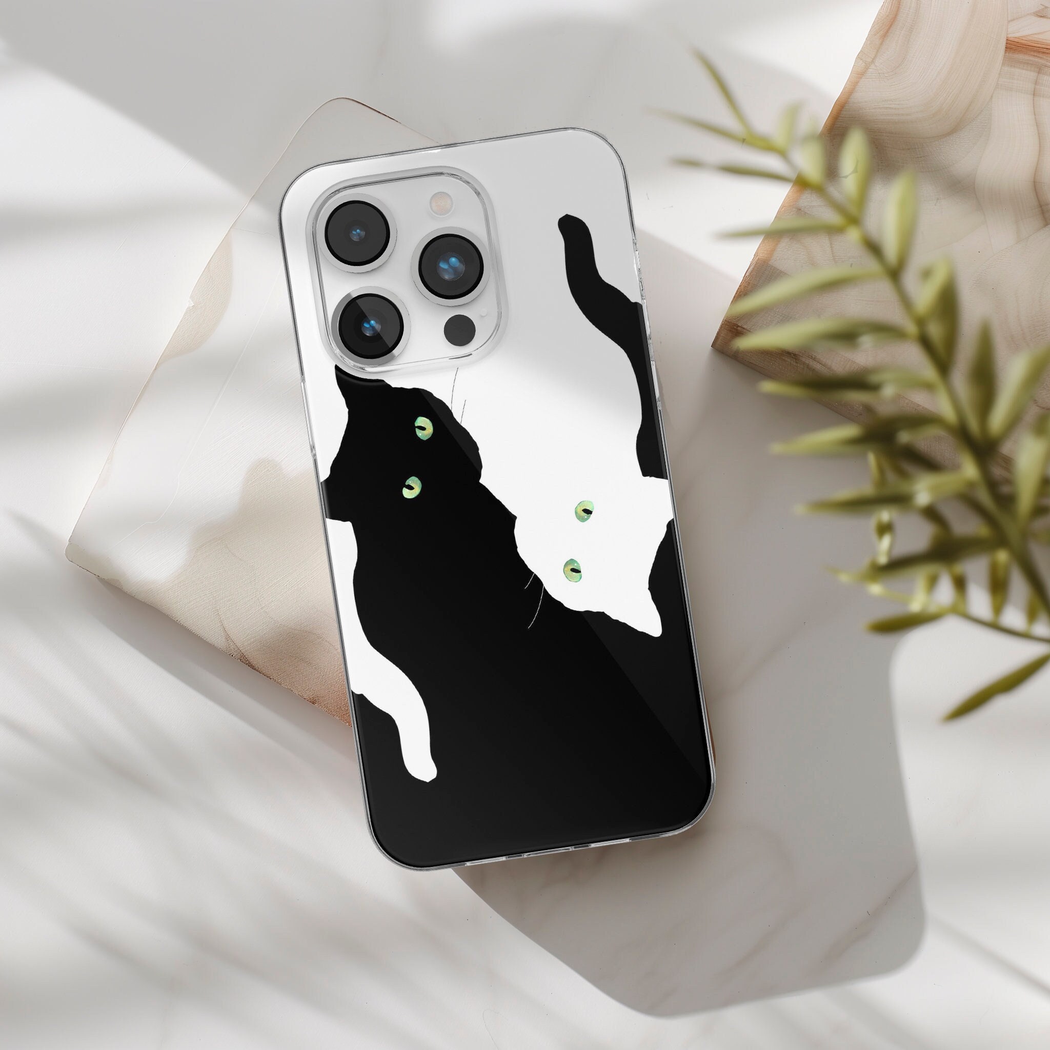 Cat Phone Case Yin Yang Black Cover Fit for iPhone 16 15 14