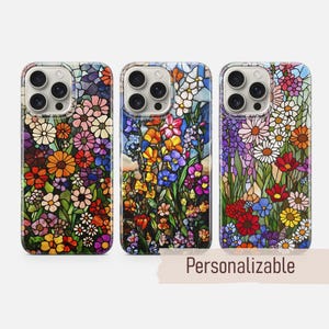 Wildflowers Phone case Stained Glass Print cover fit for iPhone 17 16 15 14 13 12 Pro Max Xr Xs, Google Pixel 10 Pro XL 9 8 7 6, Samsung S25