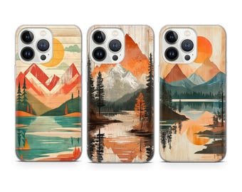 Mountains Phone Case Vintage Painting cover fit for iPhone 17 16 15 14 13 12 Pro Max Xr Xs, Google Pixel 10 Pro XL 9 8 7 6, Samsung S26 S25