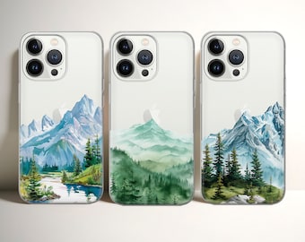 Custodia trasparente per telefono, motivo montagne, adatta per iPhone 17 16 15 14 13 12 Pro Max Xr Xs, Google Pixel 10 Pro XL 9 8 7 6, Samsung S26 S25 FE
