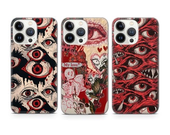 Gore Eyeball-telefoonhoesje Creepy Eyes-hoes geschikt voor iPhone 17 16 15 14 13 12 Pro Max Xr Xs, Google Pixel 10 Pro XL 9 8 7 6, Samsung S26 S25 FE