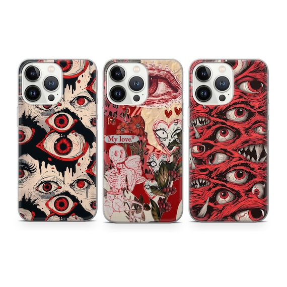 Gore Eyeball Phone Case Creepy Eyes cover fit for iPhone 17 16 15 14 13 12 Pro Max Xr Xs, Google Pixel 10 Pro XL 9 8 7 6, Samsung S26 S25 FE