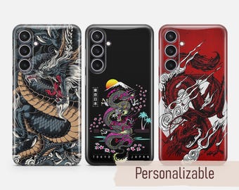 Funda de teléfono con diseño de dragón, estilo arte japonés, compatible con Samsung S26, S25, S24, S23, S22 Plus, Ultra FE, S10, Galaxy Note 20, A16, A17, A57, A56, A16, A25, A24 y A05.
