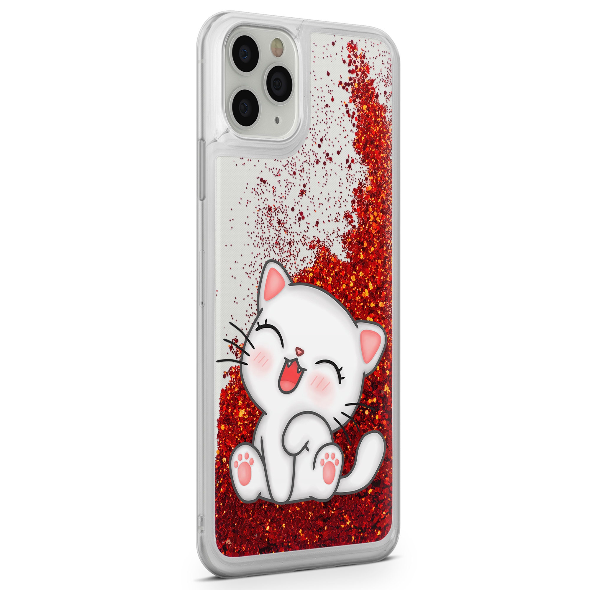 Kawaii Phone Case, Liquid Glitter, Cute Cat Cover Fit for iPhone