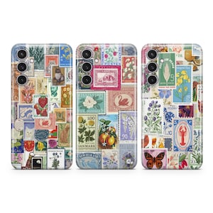 Funda de teléfono con sellos postales, estilo vintage, compatible con Samsung S25, S24, S23, S22, S21 Plus, Ultra FE, S10, Galaxy Note 20, A15, A16, A55, A56, A14, A25 y A05.