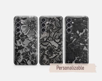 Black Lace Phone case Elegant Floral cover fit for Samsung S26 S25 S24 S23 S22 Plus Ultra FE S10 Galaxy Note 20 A16 A17 A57 A56 A16 A25 A05s