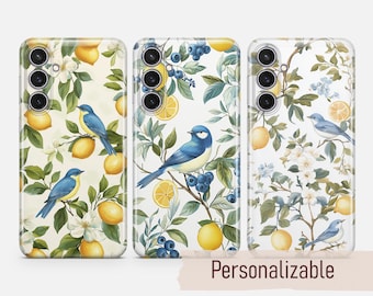 Lemon Phone case Birds Floral Pattern cover fit for Samsung S26 S25 S24 S23 S22 Plus Ultra FE S10 Galaxy Note 20 A16 A17 A57 A56 A16 A25 A05