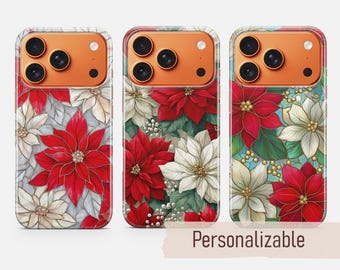 Poinsettia Phone Case Christmas Flower cover fit for iPhone 17 16 15 14 13 12 Pro Max Xr Xs, Google Pixel 10 Pro XL 9 8 7 6 Samsung S26 S25