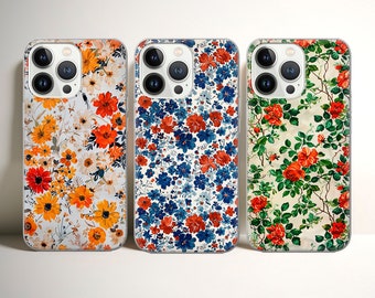 Flowers phone case Floral Watercolor Cover fit for iPhone 17 16 15 14 13 12 Pro Max Xr Xs, Google Pixel 10 Pro XL 9 8 7 6, Samsung S25 S24