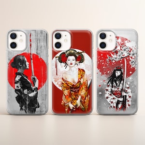 Funda de teléfono Geisha con arte japonés, compatible con iPhone 17, 16, 15, 14, 13, 12 Pro Max, Xr, Xs, Google Pixel 10 Pro XL, 9, 8, 7, 6 y Samsung S25, S24 FE.