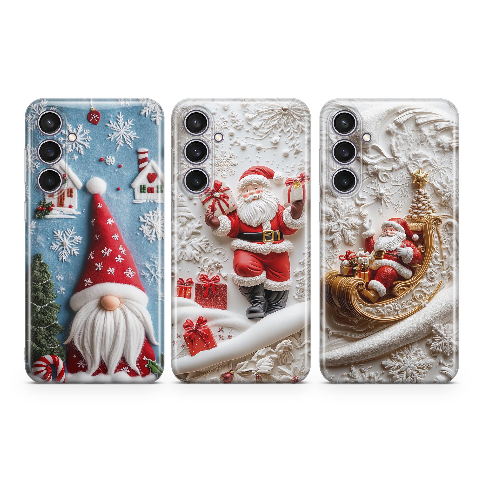 Coque Téléphone Personnalisée Noël - Motif Sapin, Père Noël, Paillettes (Bling) - Pour IPhone/Samsung