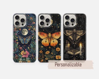 Moth Phone case Celestial Witchy Gothic cover fit for iPhone 17 16 15 14 13 12 Pro Max Xr Xs, Google Pixel 10 Pro XL 9 8 7 6, Samsung S25