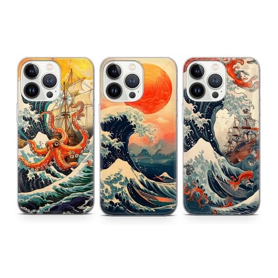 Japanese Phone Case Ship in Great Wave cover fit for iPhone 18 17 16 15 14 13 Pro Max Xr Xs, Google Pixel 10 Pro XL 9 8 7 6, Samsung S26 S25