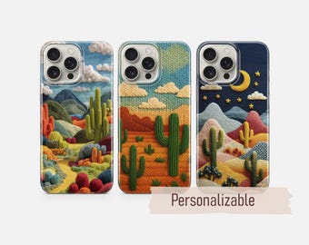 Coque de portable cactus texturée pour iPhone 17 16 15 14 13 12 Pro Max Xr Xs, Google Pixel 10 Pro XL 9 8 7 6, Samsung S26 S25