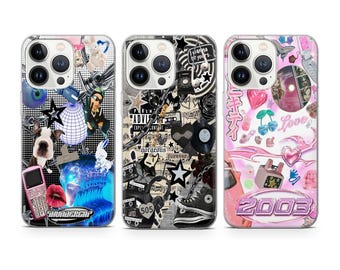 Funda de teléfono con collage Y2K, bonita funda retro compatible con iPhone 17, 16, 15, 14, 13, 12 Pro Max, Xr, Xs, Google Pixel 10 Pro XL, 9, 8, 7, 6, Samsung S26, S25 FE